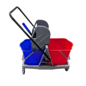 Heavy Duty Double Bucket Mop Wringer Trolley With Wheels and Down Press 40 L Capacity
